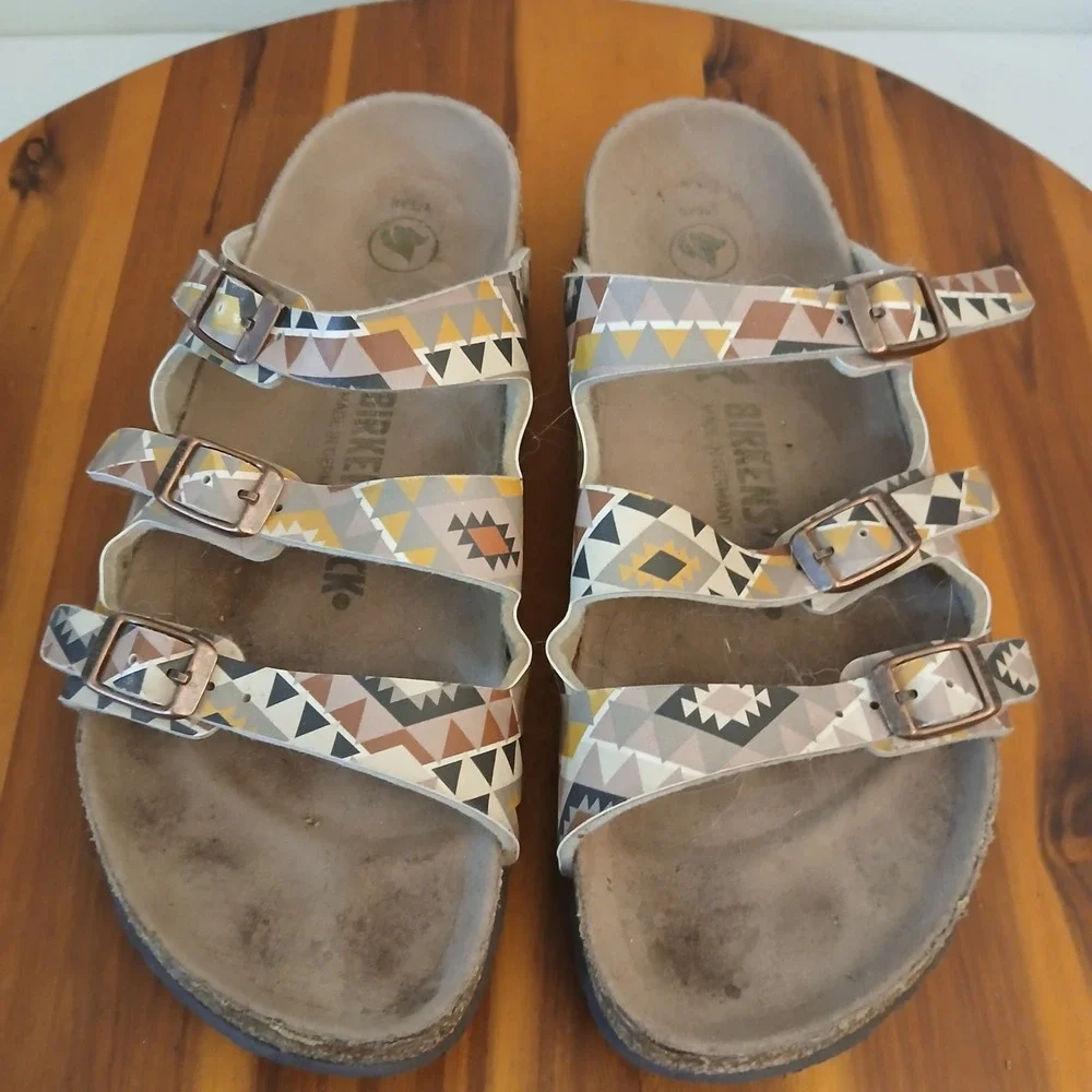 Birkenstock Florida Womens 39 Multicolor Geometric Slides Sandals Corkboard